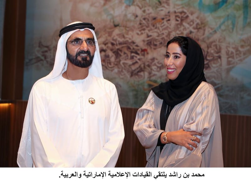 Sheikh Mohammed bin Rashid, pictured with Mona Al Marri, director general of the Dubai Government Media Office earlier this summer, shares his thoughts and wisdom with millions on Twitter. Wam
