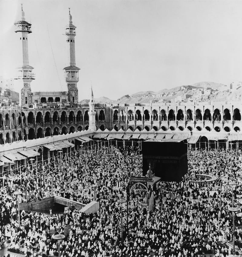 The Kaaba and Grand Mosque of Makkah on March 21, 1967. A second level was added to the mosque as part of renovations that took place between 1955 and 1973. Getty