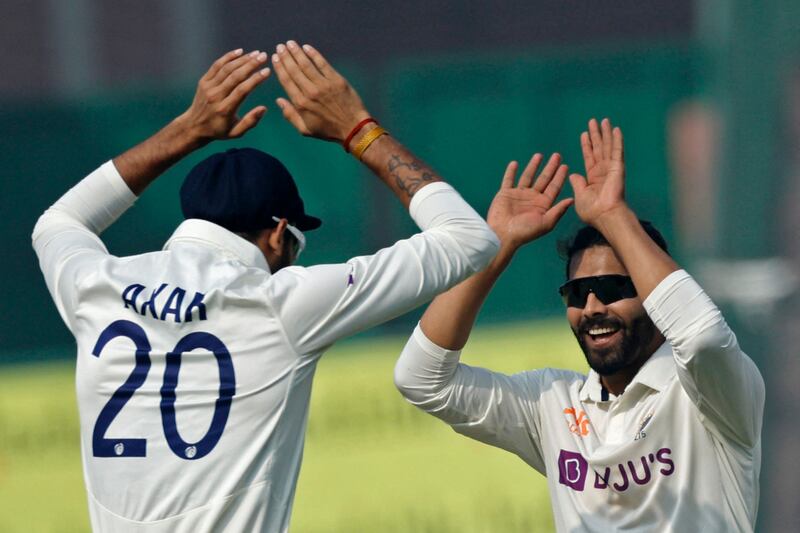 Ravindra Jadeja, right, took seven wickets to help India beat Australia by six wickets in the second Test at Arun Jaitley Stadium in New Delhi on February 19, 2023. The win meant India took an unassailable 2-0 lead in the four-match series. Reuters