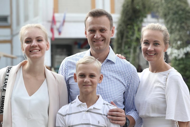 Russian opposition leader Alexei Navalny, with his wife Yulia, daughter Daria and son Zakhar. AP, file