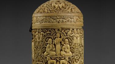 Carved out of elephant ivory, Pyxis in the name of Al-Mughira will be the next highlight loan at Louvre Abu Dhabi. Photo: Musee du Louvre