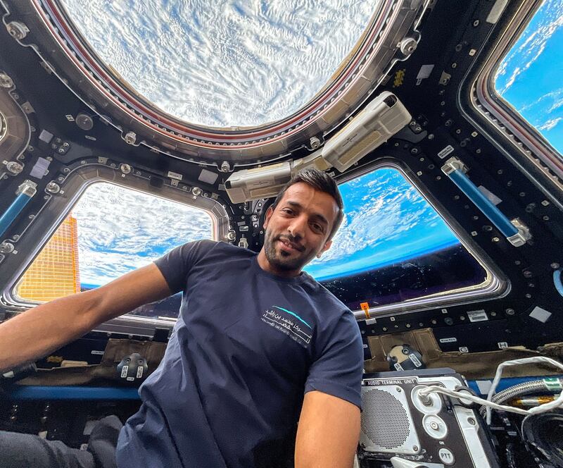 The images were snapped in front of the cupola - an observatory on the station - that shows stunning views of the Earth. Photo: Sultan Al Neyadi Twitter