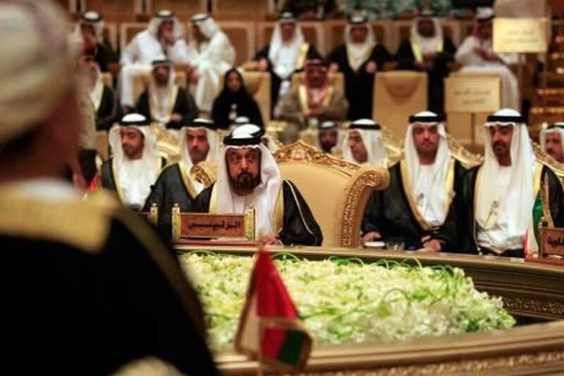December 6, 2010 / Abu Dhabi / (Rich-Joseph Facun / The National) Sheikh Khalifa Bin Zayed Al Nahyan (CQ), President of the United Arab Emirates and emir of Abu Dhabi, attends the first day of the GCC Summit, Monday, December 6, 2010 in Abu Dhabi. 