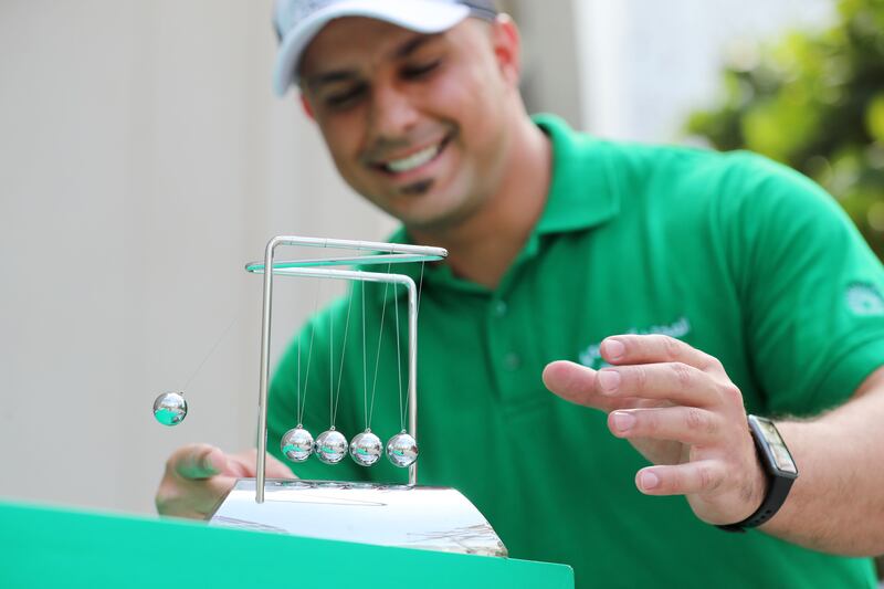 Mr Elegeziry is one of the Mad Lab 'edutainers' giving scientific demonstrations to passers-by at the world's fair.