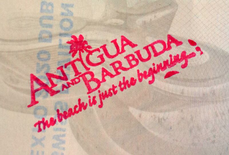 Passport stamp for the pavilion of Antigua and Barbuda.