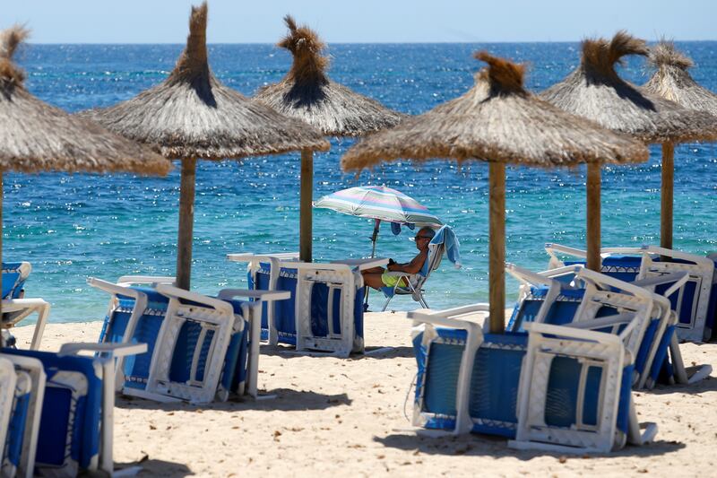 Magaluf beach in Palma de Mallorca, Spain, a country on the UK's 'amber list'. Travellers must take Covid tests three days before they return to England and on or before their second day back in the country.