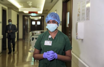 DUBAI, UNITED ARAB EMIRATES , April 26– 2020 :- Jemy Joseph, nurse working at the ICU ward at the Prime Hospital on airport road in Al Garhoud in Dubai . (Pawan Singh / The National) For News/Standalone/Online/Instagram/Stock.  Story by Nick Webster