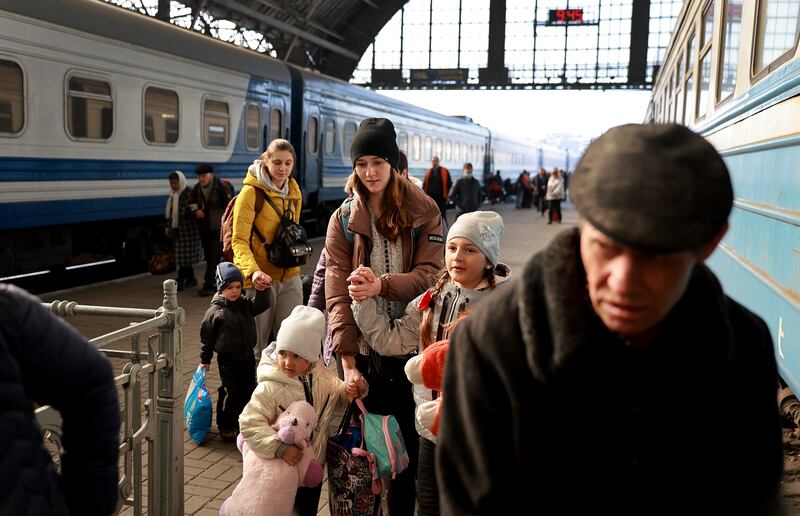 Displaced people from Dnipro arrive in Lviv, in western Ukraine. Millions are internally displaced. Getty Images
