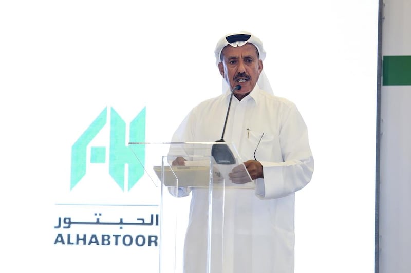 Khalaf Al Habtoor, chairman and founder of the Al Habtoor Group, speaks at a press conference announcing three new mega projects. Sarah Dea / The National

