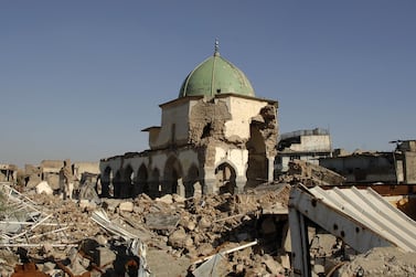 The Great Mosque of Al Nuri in the old city of Mosul, as seen here in April 2018, was destroyed by ISIS but is now under restoration, funded by the UAE. AFP