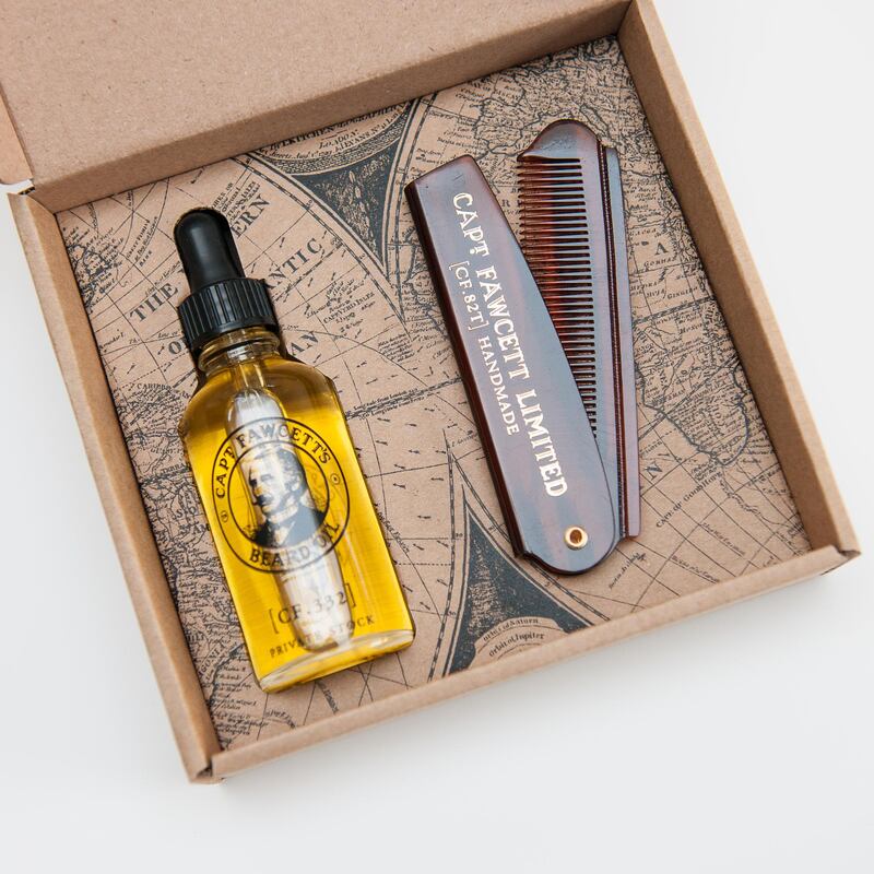 Captain Fawcett gift set, with Private Stock Beard Oil and folding pocket comb, price on request, The Grooming Lab