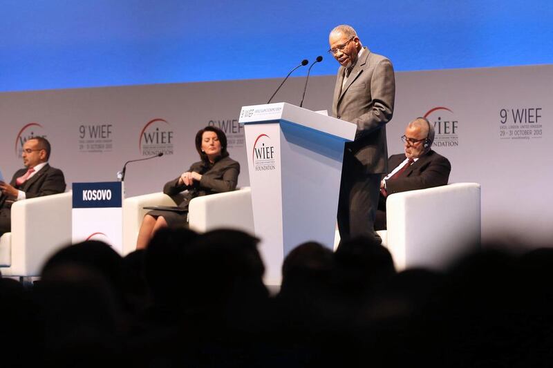 Ahmad Mohamed Ali, the president of the Islamic Development  Bank, deliver his speech at the opening day of the World Islamic Economic Forum. Stephen Lock for The National