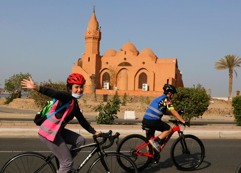 Cycling is one of Saudi Arabia's fasting growing women's sports. Since 2013, when the kingdom permitted women and girls to ride, cycling has become a part of the national health regime and a contributor to the country's Vision 2030 health goals. In 2017, dozens of women took part in a 10-kilometre race in the Red Sea City of Jeddah to celebrate World Health Day. In 2019, the Brave cyclist team was formed with the goal of normalising the sport for women. This year, it organised a tour ahead of International Women's Day on Monday. Here, cyclist Maya Jambi rides her bike past the Corniche Mosque in Jeddah. AP