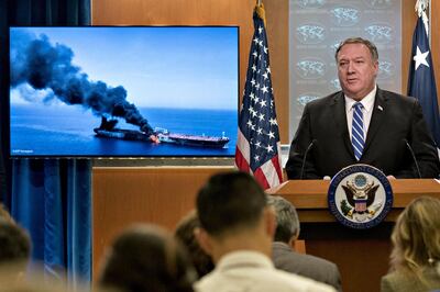 Mike Pompeo, U.S. secretary of state, speaks during a press briefing at the State Department in Washington, D.C., U.S., on Thursday, June 13, 2019. The U.S. blamed Iran for attacks on two oil tankers near the entrance to the Persian Gulf on Thursday as the incidents stoke fears that high-stakes diplomatic efforts won't avert a military confrontation between the U.S. and Iran. Photographer: Andrew Harrer/Bloomberg