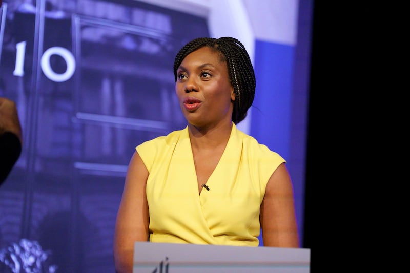 Ms Badenoch speaks during a live television debate for the candidates for leadership of the Conservative Party, hosted by Channel 4 in London. AP