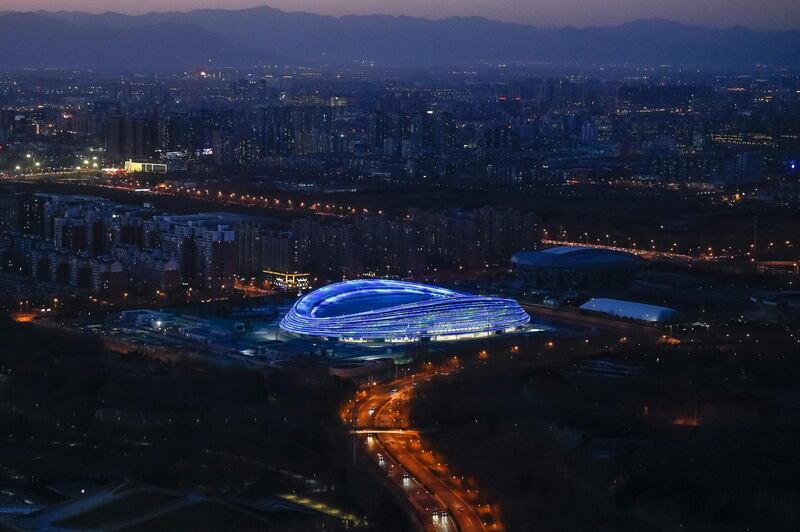 The National Speed Skating Oval, also known as the 'Ice Ribbon', which is the venue for speed skating events at the 2022 Winter Olympics, in Beijing, on Wednesday, February 3. AFP