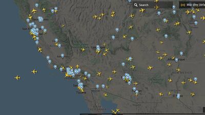 The airspace over Los Angeles on Sunday, March 29. Courtesy FlightRadar24.