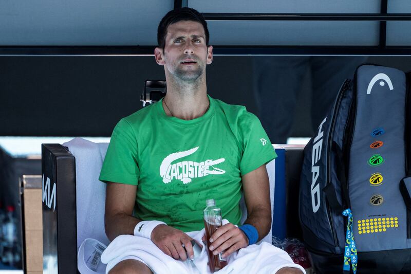 Novak Djokovic takes part in a practice session before the Australian Open in Melbourne on January 13, 2022. AFP
