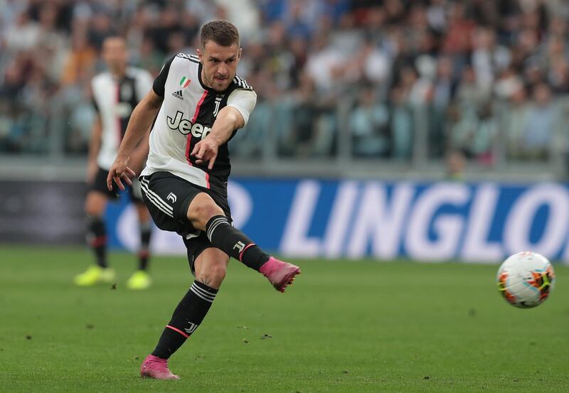 TURIN, ITALY - SEPTEMBER 21:  Aaron Ramsey of Juventus scores the equalizer during the Serie A match between Juventus and Hellas Verona at Allianz Stadium on September 21, 2019 in Turin, Italy.  (Photo by Emilio Andreoli/Getty Images)