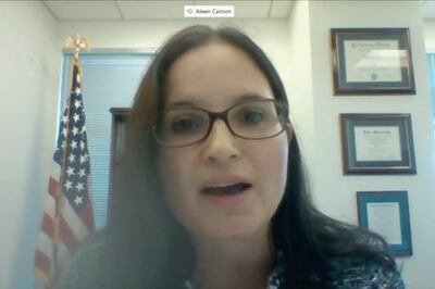 Aileen Cannon, the Florida judge assigned to oversee Donald Trump's classified documents case, answers questions during her nomination hearing by the US Senate Committee in Washington, US, on July 29, 2020. Pool via Reuters