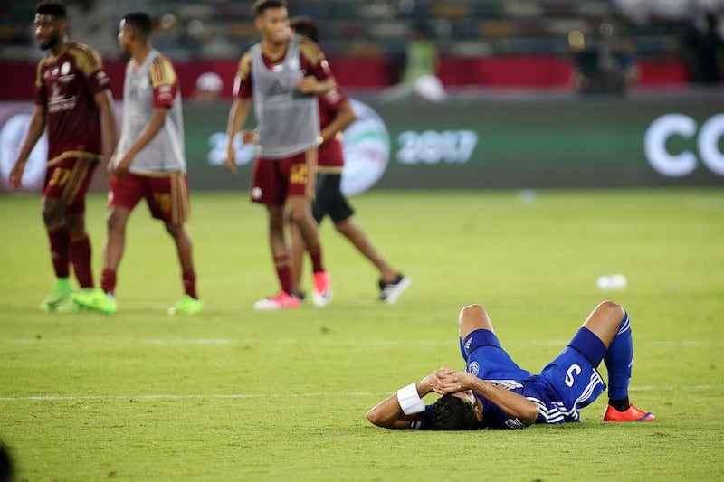 Three goals, two from Al Wahda’s Balazs Dzsudzsak and another from Tariq Ahmed, left Al Nasr floored in the President’s Cup final on Friday night at Zayed Sports City in Abu Dhabi. Pawan Singh / The National

