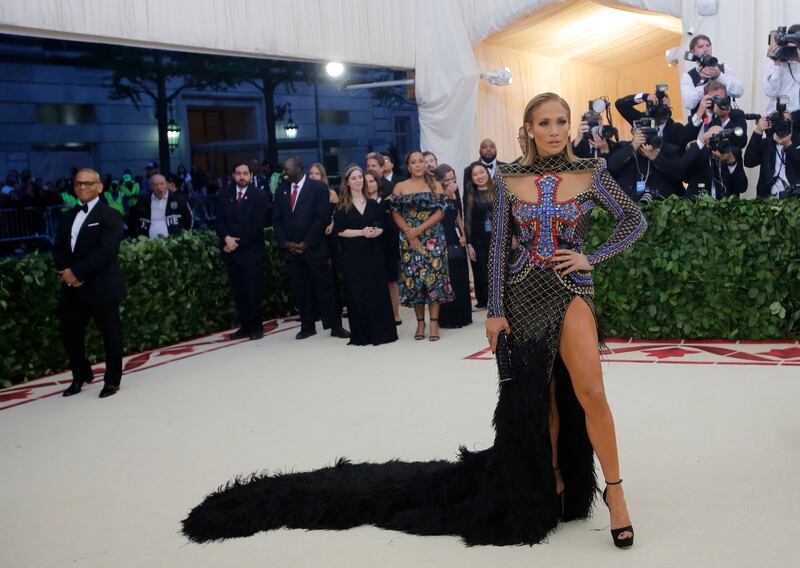 Jennifer Lopez in Balmain at the 2018 Met Gala. Reuters