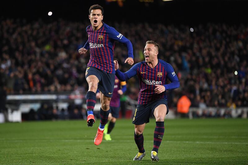 Barcelona's Philippe Coutinho celebrates scoring the opening goal. Getty Images