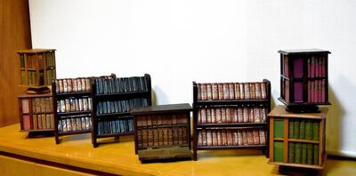 Miniature set of books with their own special stands within Siddhartha Mohanty's collection. Siddhartha Mohanty