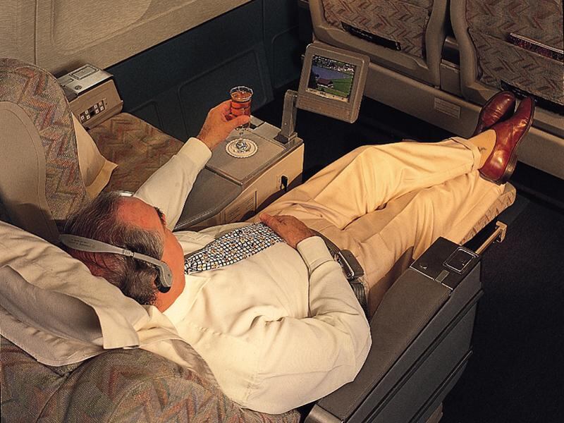 First class passengers were able te recline and enjoy the visual entertainment from 1992. Courtesy Emirates