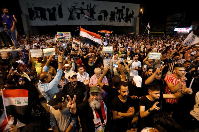 Supporters of Iraqi Shi'ite cleric Moqtada al-Sadr gather during a protest against the poor performance of parliament and government in Baghdad, Iraq. Reuters