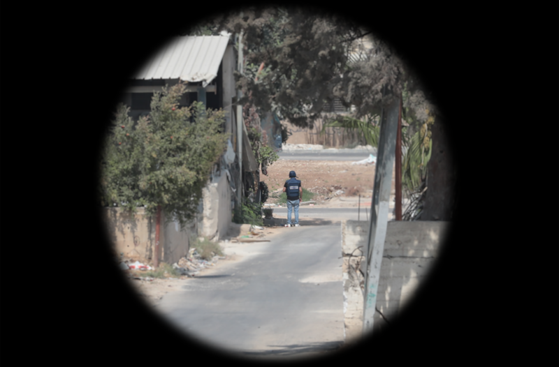 Optical reconstruction of the visibility of the journalist's vest in the moment he was shot, as seen from the location of the marksman. 