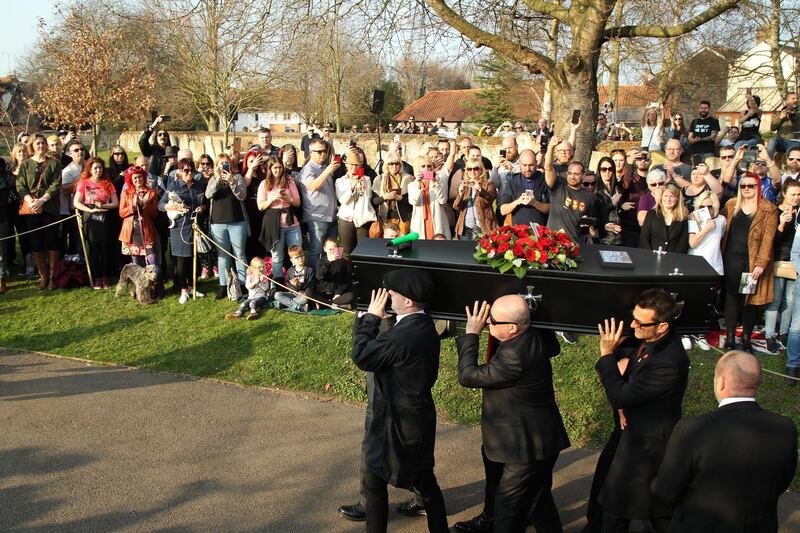 People attend the funeral of Prodigy band member Keith Flint in Essex, Britain, 29 March 2019. EPA