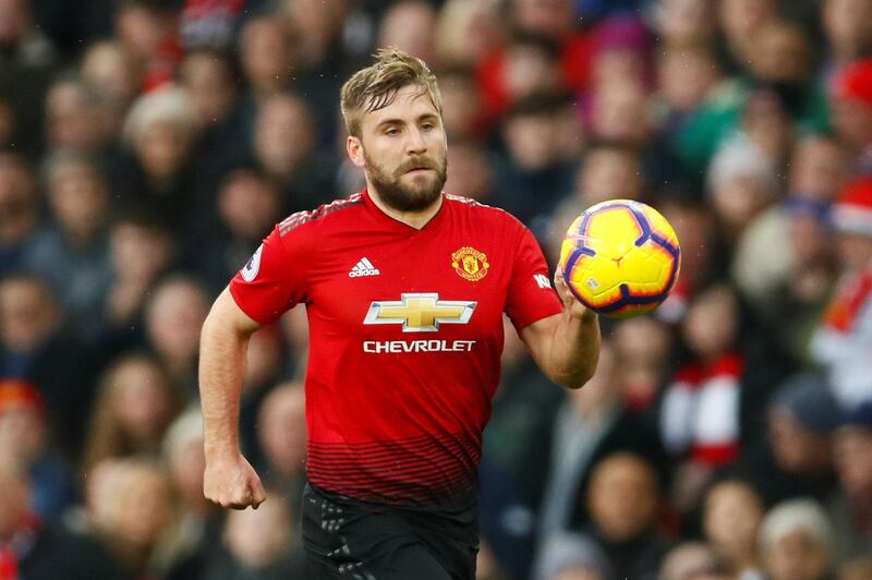 Soccer Football - Premier League - Manchester United v Huddersfield Town - Old Trafford, Manchester, Britain - December 26, 2018  Manchester United's Luke Shaw in action     Action Images via Reuters/Jason Cairnduff  EDITORIAL USE ONLY. No use with unauthorized audio, video, data, fixture lists, club/league logos or "live" services. Online in-match use limited to 75 images, no video emulation. No use in betting, games or single club/league/player publications.  Please contact your account representative for further details.