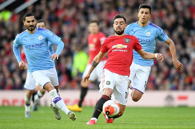 Bruno Fernandes in action during the Manchester derby. Getty Images