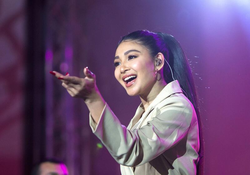 Abu Dhabi, United Arab Emirates - Filipino artist Nadine Lustre performing at the Block Party at The Galleria, Al Maryah Island.  Leslie Pableo for The National