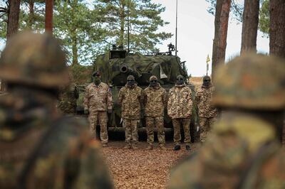 Ukrainian soldiers being trained on the Leopard 1 A5 tank in eastern Germany. AFP