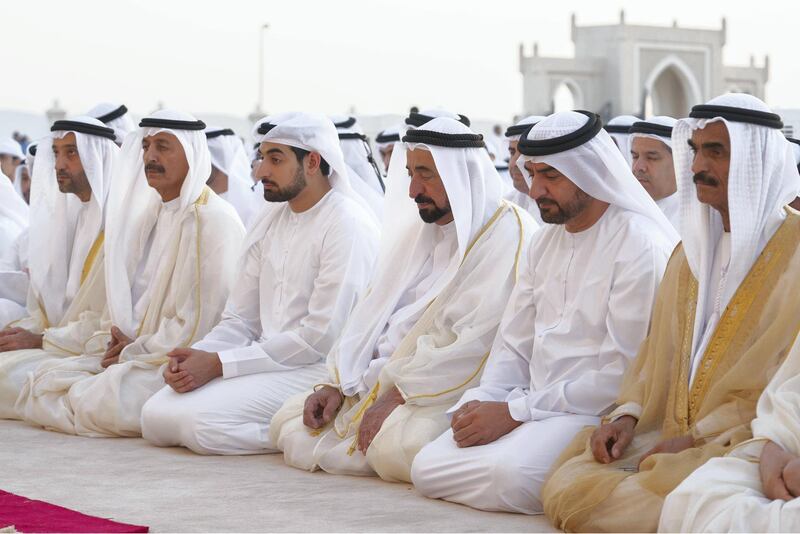 Sultan Al Qasimi performs the Eid al-Fitr prayer in the mosque of Budaiya in Sharjah. All pictures courtesy Wam