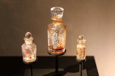 Different perfumes on display at the perfume pavilion at Al Shindagha Museum in Dubai. Pawan Singh / The National