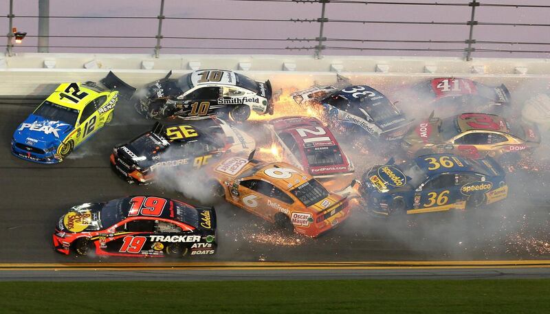 Multiple cars crash during the NASCAR Daytona 500 race in Daytona Beach, Florida. AP Photo