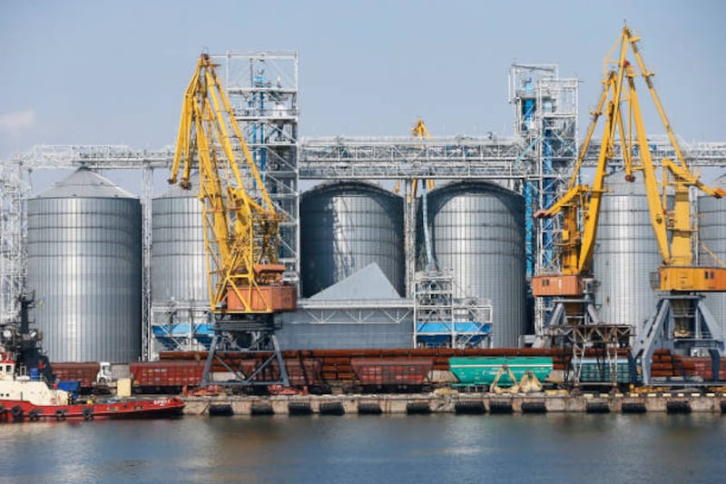 A view of the grain terninal in the Port of Odesa. Getty