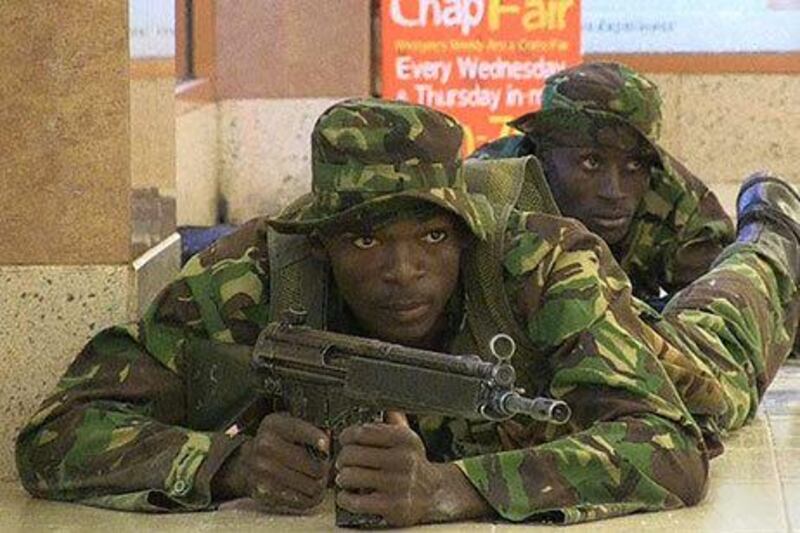 Kenyan troops during a firefight with Al Shabab in Nairobi in 2013. AFP