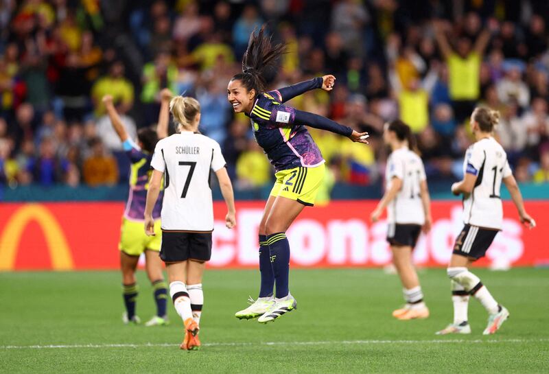Colombia's Manuela Vanegas celebrates her team's win over Germany at the Women's World Cup in Sydney. Reuters