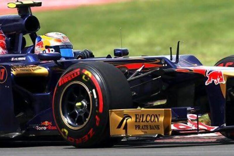 Falcon Private Bank’s logo on a Toro Rosso F1 car. Falcon uses the sponsorship to facilitate corporate hospitality for valued clients. Ker Robertson / AFP