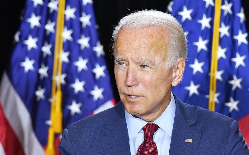 Democratic presidential nominee, former US Vice President Joe Biden, speaks to the press after receiving a briefing on COVID-19 in Wilmington, Delaware, on August 13, 2020. / AFP / MANDEL NGAN
