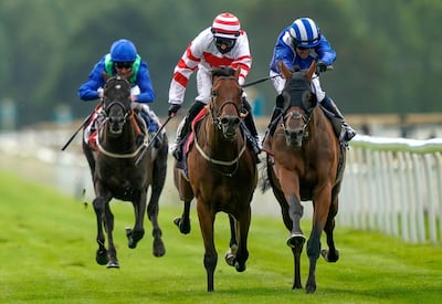 Jim Crowley on board Alfaatik (right) on their way to winning  The Sky Bet Handicap during day three of the Yorkshire Ebor Festival at York Racecourse. PA Photo. Issue date: Friday August 21, 2020. See PA story RACING York. Photo credit should read: Alan Crowhurst/PA Wire. RESTRICTIONS: Editorial use only. No commercial use.
