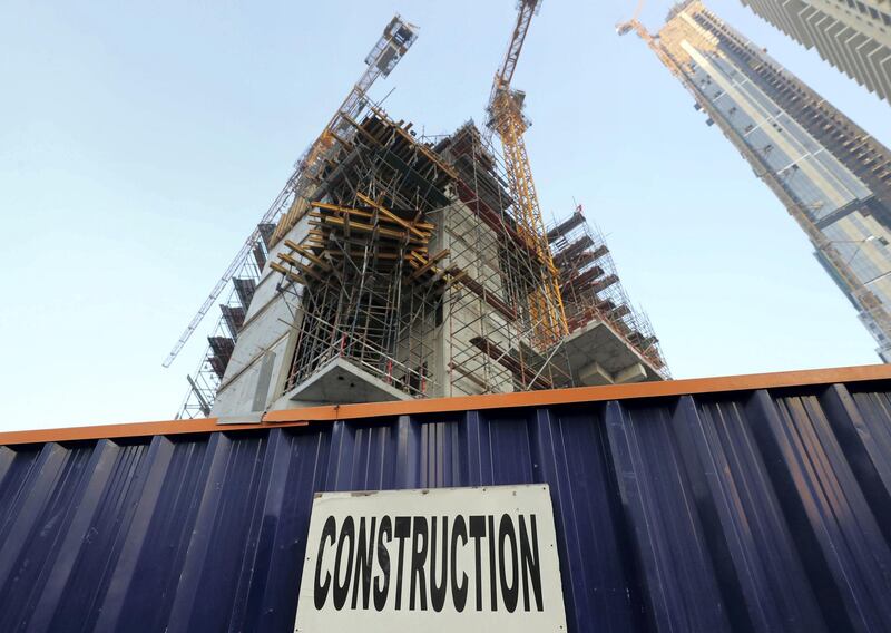 Dubai, United Arab Emirates - January 01, 2019: General View of a construction site where building is taking place. Tuesday, January 1st, 2019 in Downtown, Dubai. Chris Whiteoak/The National