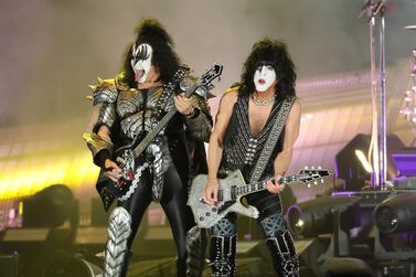 Gene Simmons and Paul Stanley from Kiss perform in Dubai on New Year's Eve. Pawan Singh / The National