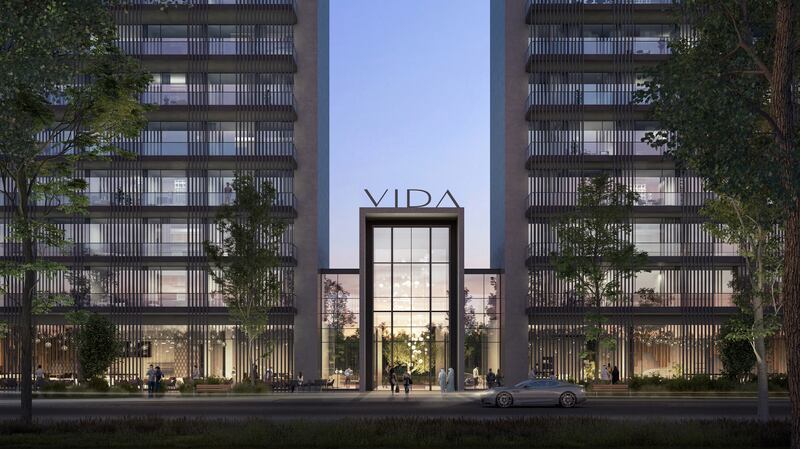 An artist's impression of the Vida Aljada, the first of three Emaar Hospitality properties that will be built at Aljada master development. Photo: Arada