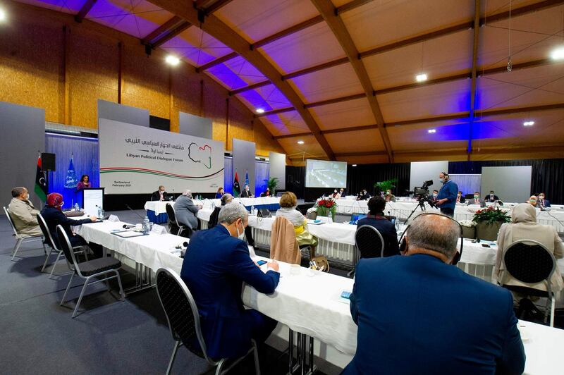 Delegates at the opening of the Libyan Political Dialogue Forum. AFP