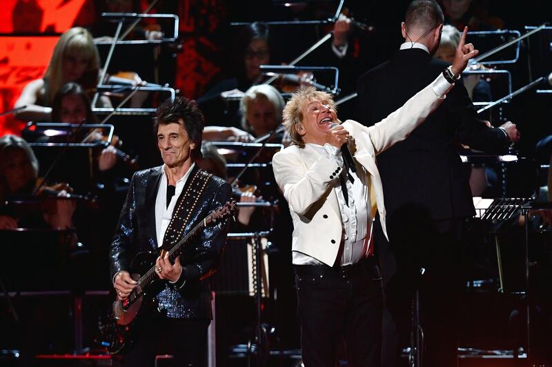 Ronnie Wood and Rod Stewart perform during The BRIT Awards 2020 at The O2 Arena on February 18, 2020 in London, England. Getty Images